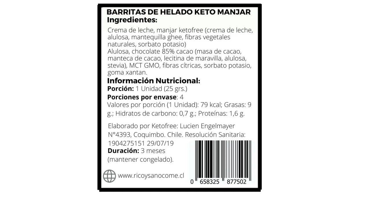 Barritas Keto helado manjar crema (SOLO PARA LA RM)