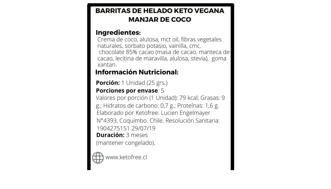 Barritas Keto heladas dulce de coco (SOLO PARA RM)